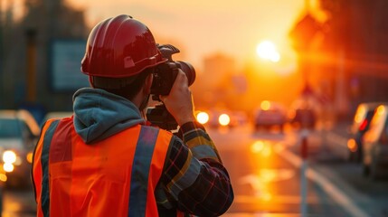 Workers in reflective clothing during work