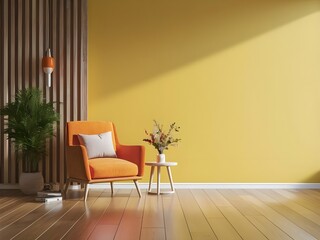 modern living room with orange color sofa