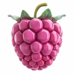 Cute Raspberry Cartoon Clay Illustration, 3D Icon, Isolated on white background