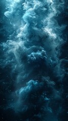 Fototapeta premium Enigmatic Deep Blue Ocean Abyss with Swirling Smoke-like Particles