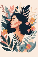 Illustration of woman surrounded by plants