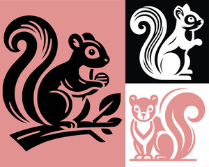 Black squirrel monkey vector set. black and white walking squirrel monkey silhouette illustration. black and white walking monkey silhouette vector illustration.