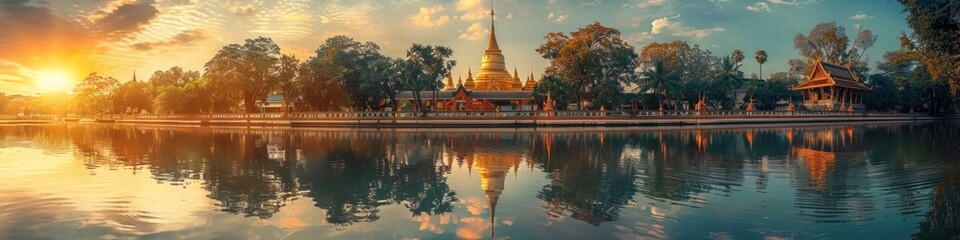 Revered Reflections of the Gilded Spire at Wat Phra That Phanom in Thailand