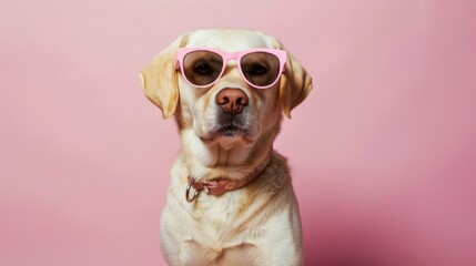 Stylish Labrador Retriever in Pink Glasses on Pastel Background