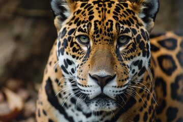 Jaguar face, close up of a jaguar, Taking close up of a Leopard Portrait Terror of the Jungle an Aggressive, Ai generated