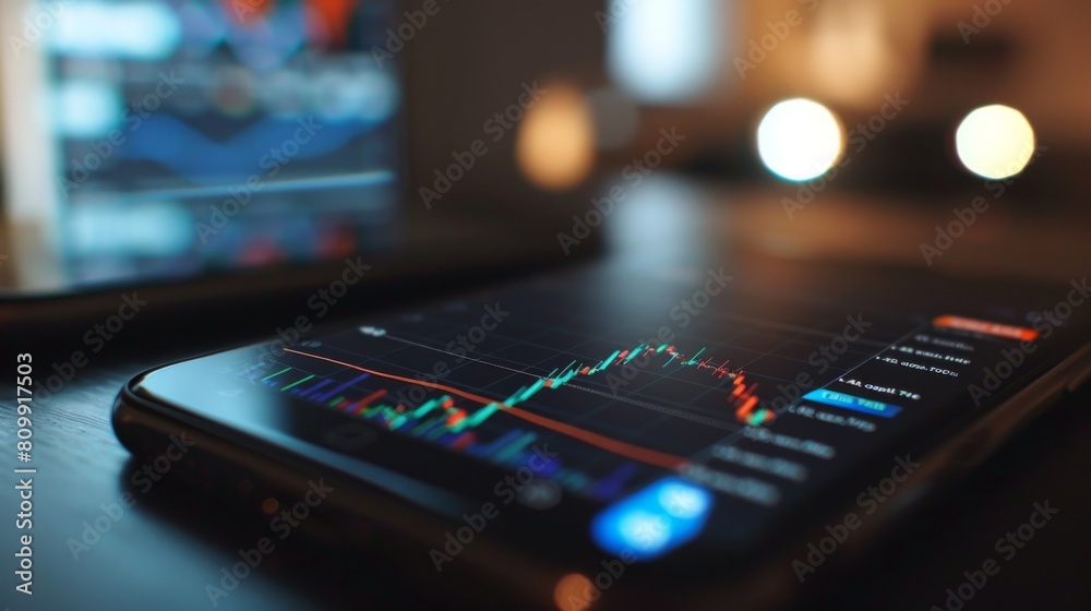 Aufkleber A smartphone screen displaying a stock market app with interactive graphs and real-time updates, empowering users with market insights.