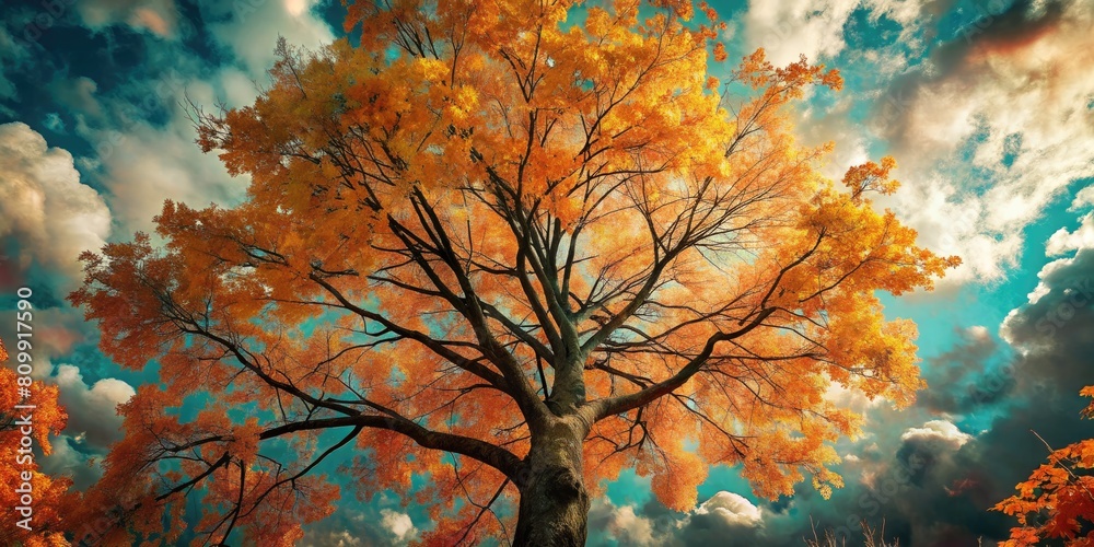 Canvas Prints Autumn tree on the background of the cloudy sky.