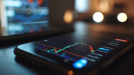 A smartphone screen displaying a stock market app with interactive graphs and real-time updates, empowering users with market insights.