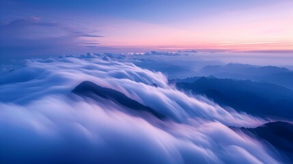 Obraz premium Ethereal Dawn Unveils the Mystical Dance of Clouds at Yushan's Towering Peak