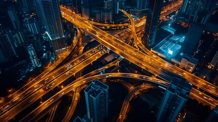 Intricate Nighttime Cityscape with Interconnected Highway Infrastructure