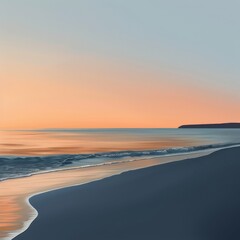 Obraz premium beach, sunset, water, edge, warm, orange, cool, blue, view, serene, soft, modern, sunlight, mural, minimalist, dream, design, bedroom, vibe, twilight, ocean, beauty, tranquil, simple, chill