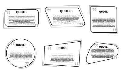 Fototapeta premium Quote remark frames. Quotation frame, quotes and mention quotations remarks templates. Info tag, quote textbox blog remarks or discussion citation memo word label. Isolated on white background. EPS 10