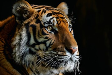 Fototapeta premium Tiger with a black background, also known as a Tiger, against a black backdrop, Ai generated