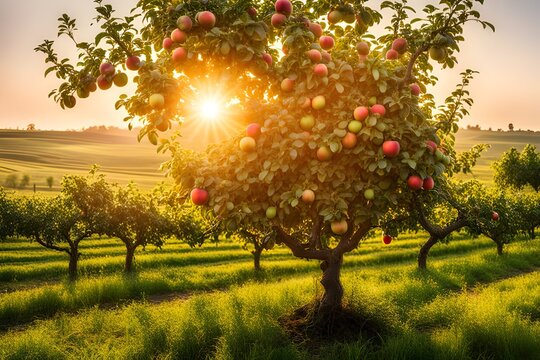 apple tree in sunset - Powered by Adobe