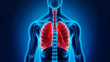 X-ray of a human thorax showing detailed medical pain anatomy of the lungs and airways Concept of respiratory health and pulmonary care