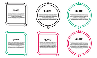 Quote remark frames. Quotation frame, quotes and mention quotations remarks templates. Info tag, quote textbox blog remarks or discussion citation memo word label. Isolated on white background. EPS 10