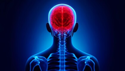 X-ray illustration of a human head showcasing brain inflammation, Concept of neurological disorders and brain health
