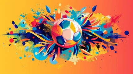 Colorful abstract painting of a soccer ball.