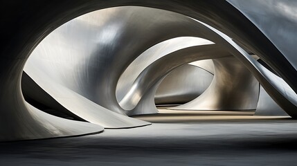 Curved, undulating surfaces made of metal or concrete.