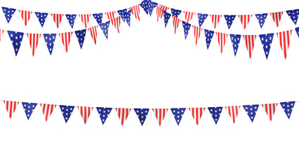 Obraz premium Happy Independence Day_American traingle party flags_USA realistic illustration_festive top decoration_ transparent background style A 