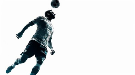 A professional soccer player heading the ball during a match.