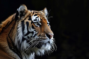 Obraz premium Tiger with a black background, also known as a Tiger, against a black backdrop, Ai generated