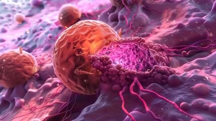 A close up of a pinkish purple blob infection with a hole in it