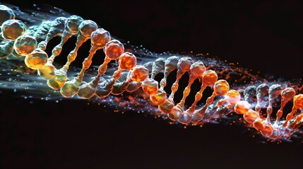 A colorful DNA strand is shown in a black background