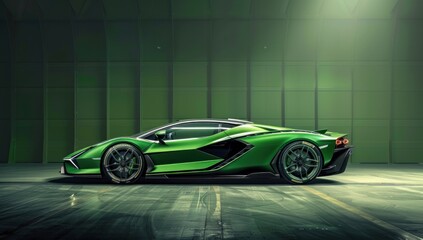 Highlight the hypercar's sleek profile with a high-contrast shot against the vivid green canvas, exuding timeless elegance.