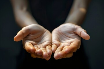 Open palms closeup, hands in holding gesture, giving and showing, prayer, begging, copy space