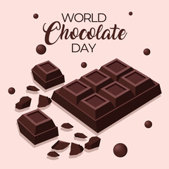  World Chocolate Day. Chocolate and Chocolate pieces. Chocolate title. Social Media Post Template Flat Background.