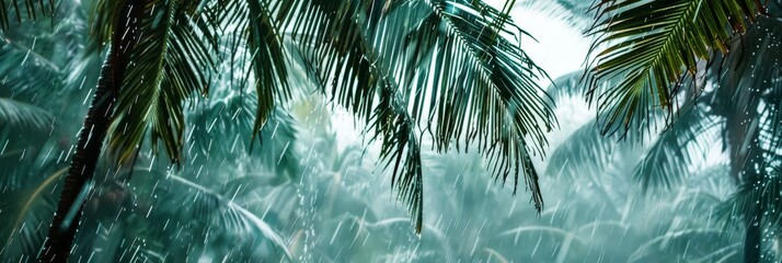 Tropical storm, typhoon, heavy rain, high winds in tropical climates. Climate change, natural disasters - obrazy, fototapety, plakaty