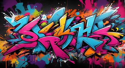 Obraz premium Vibrant colors design of abstract graffiti texture, a mix of abstract text and graffiti, background wallpaper style, 