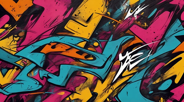 Fototapeta Vibrant colors design of abstract graffiti texture, a mix of abstract text and graffiti, background wallpaper style, 