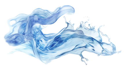 Water splash isolated, water waves on transparent background , cut out.