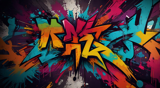 Fototapeta Vibrant colors design of abstract graffiti texture, a mix of abstract text and graffiti, background wallpaper style, 