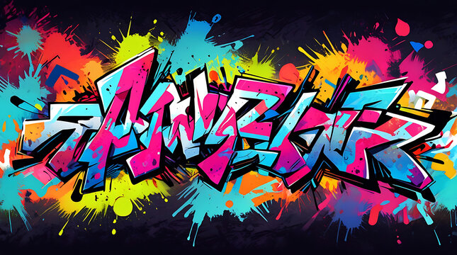 Fototapeta Vibrant colors design of abstract graffiti texture, a mix of abstract text and graffiti, background wallpaper style, 