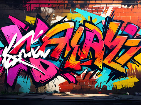 Fototapeta Vibrant colors design of abstract graffiti texture, a mix of abstract text and graffiti, background wallpaper style, crazy