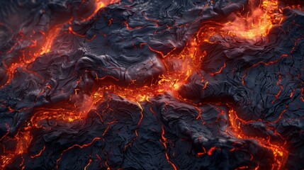 Captivating view of molten lava flow with vivid red and black textures illustrating the raw power of nature