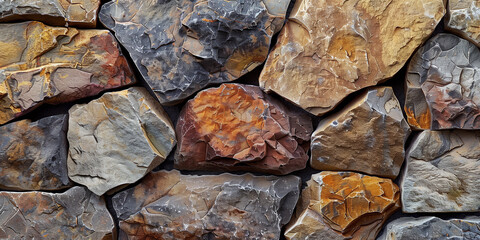 Natural Stone Wall Texture: Detailed Photography of Multicolored Rock Surface