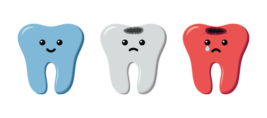 Healthy tooth, decay tooth and pain tooth. Dental care awareness