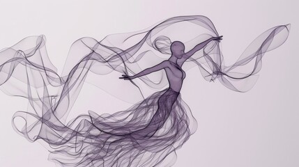 Elegant dancer in dynamic pose, captured in flowing smoke art, ideal for expressive artwork