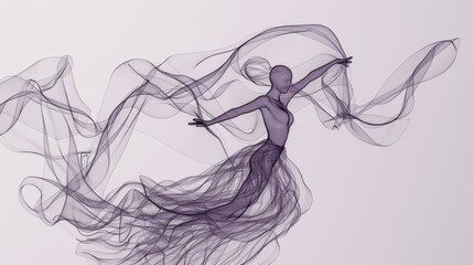Fototapeta premium Elegant dancer in dynamic pose, captured in flowing smoke art, ideal for expressive artwork