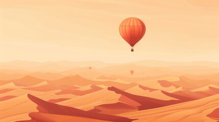 Hot Air Balloon Soaring Over a Desert Landscape at Sunset for Adventure and Travel Concepts