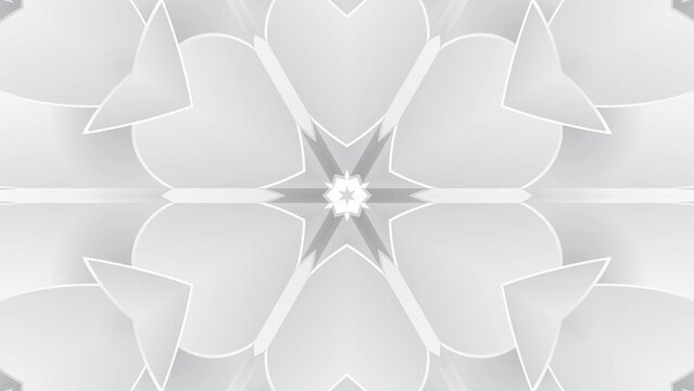 3d abstract white ornate decorative background. Hypnotic trendy kaleidoscope.