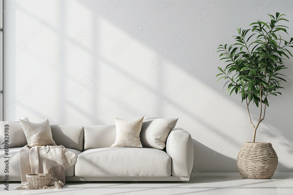 Wall mural Living Room interior wall mockup with fabric sofa