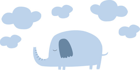 Blue Elephant vector illustration with clouds isolated