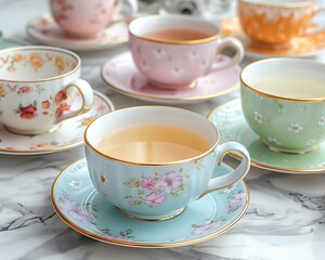 Fototapeta premium A set of elegant teacup mockups in pastel colors