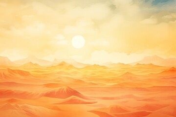 Radiant sun on a desert flat design top view sand dunes watercolor Complementary Color Scheme