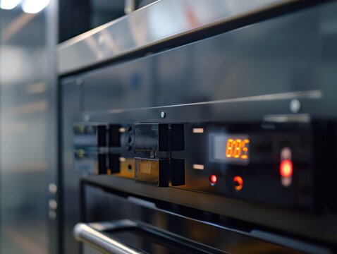 Close-up of a modern kiln control panel, potentially for industrial training purposes or to demonstrate advanced ceramic production technology.